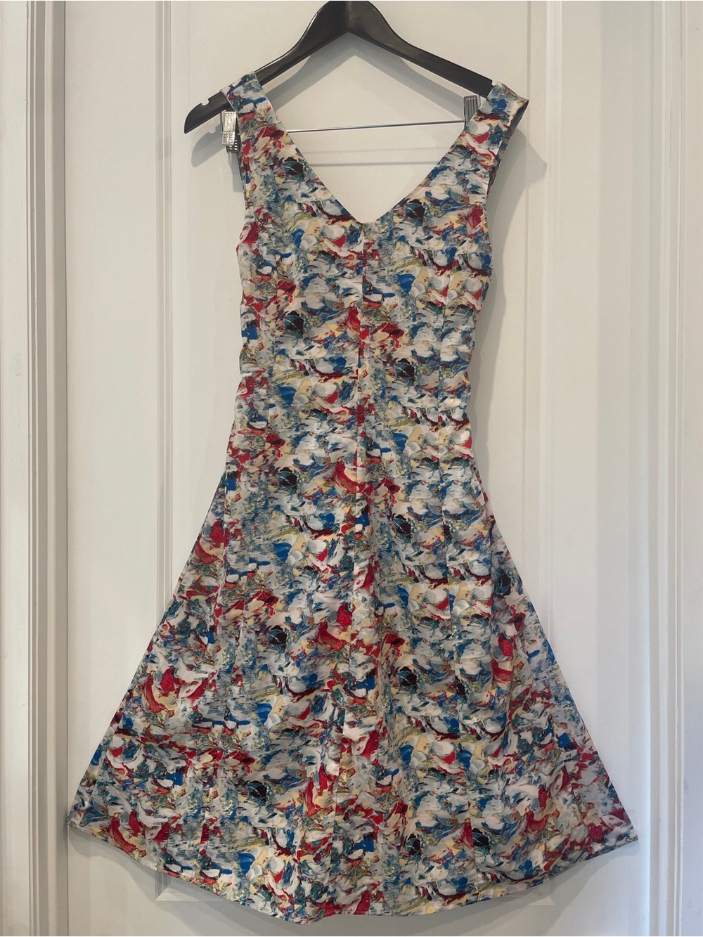 Carmen Marc Valvo Multicolor Abstract Backless V-Neck Dress